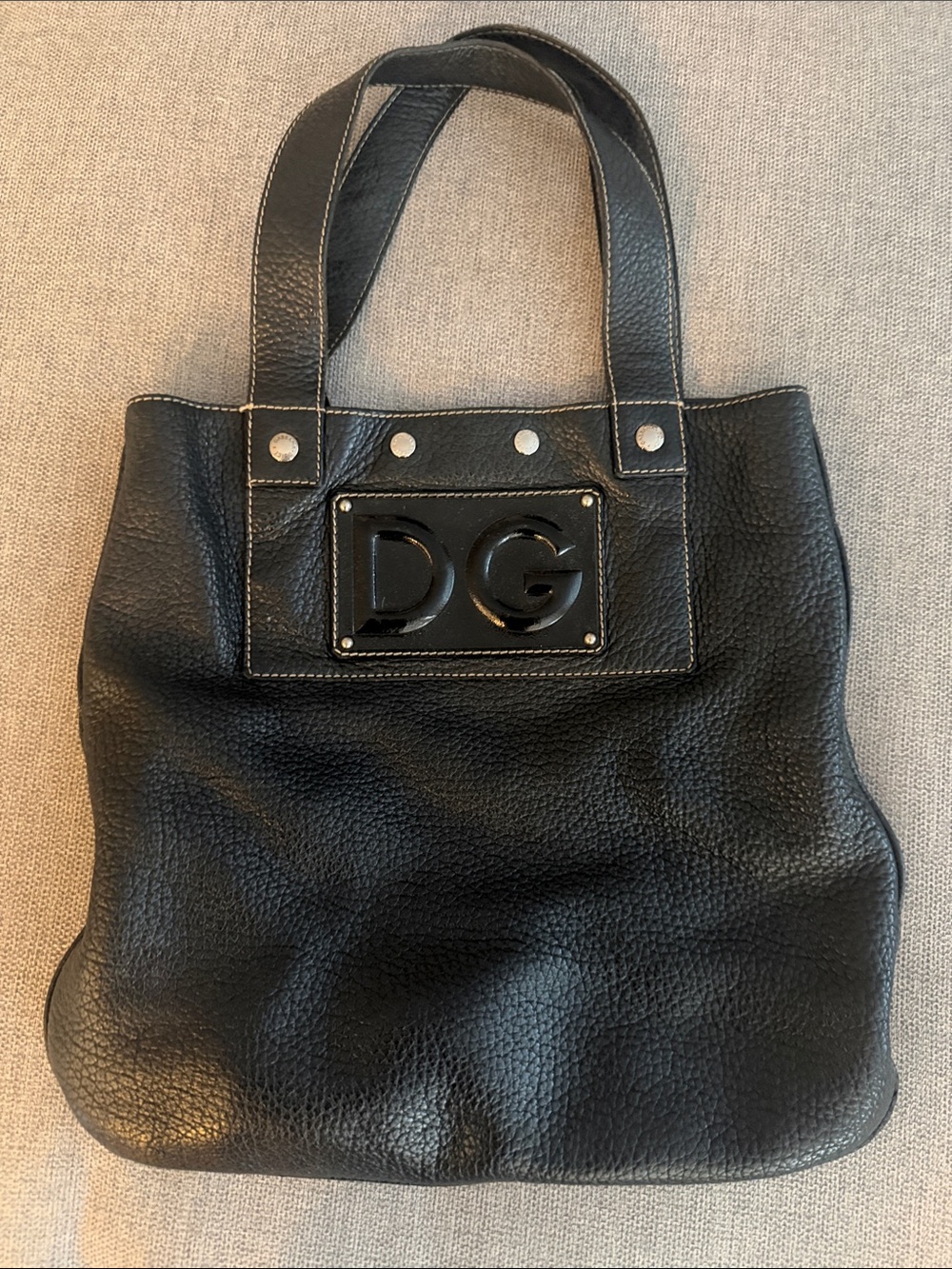 Dolce & Gabbana Black Pebbled Leather Tote with DG Plaque